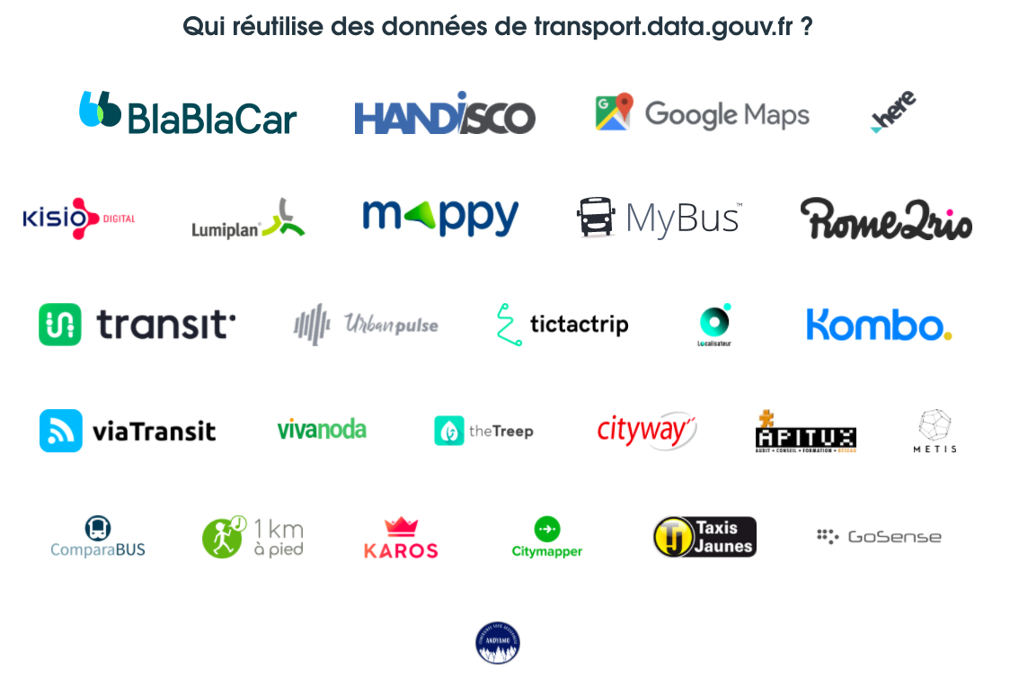 Liste des réutilisateurs déclarés des données disponibles sur la plateforme transport.data.gouv.fr